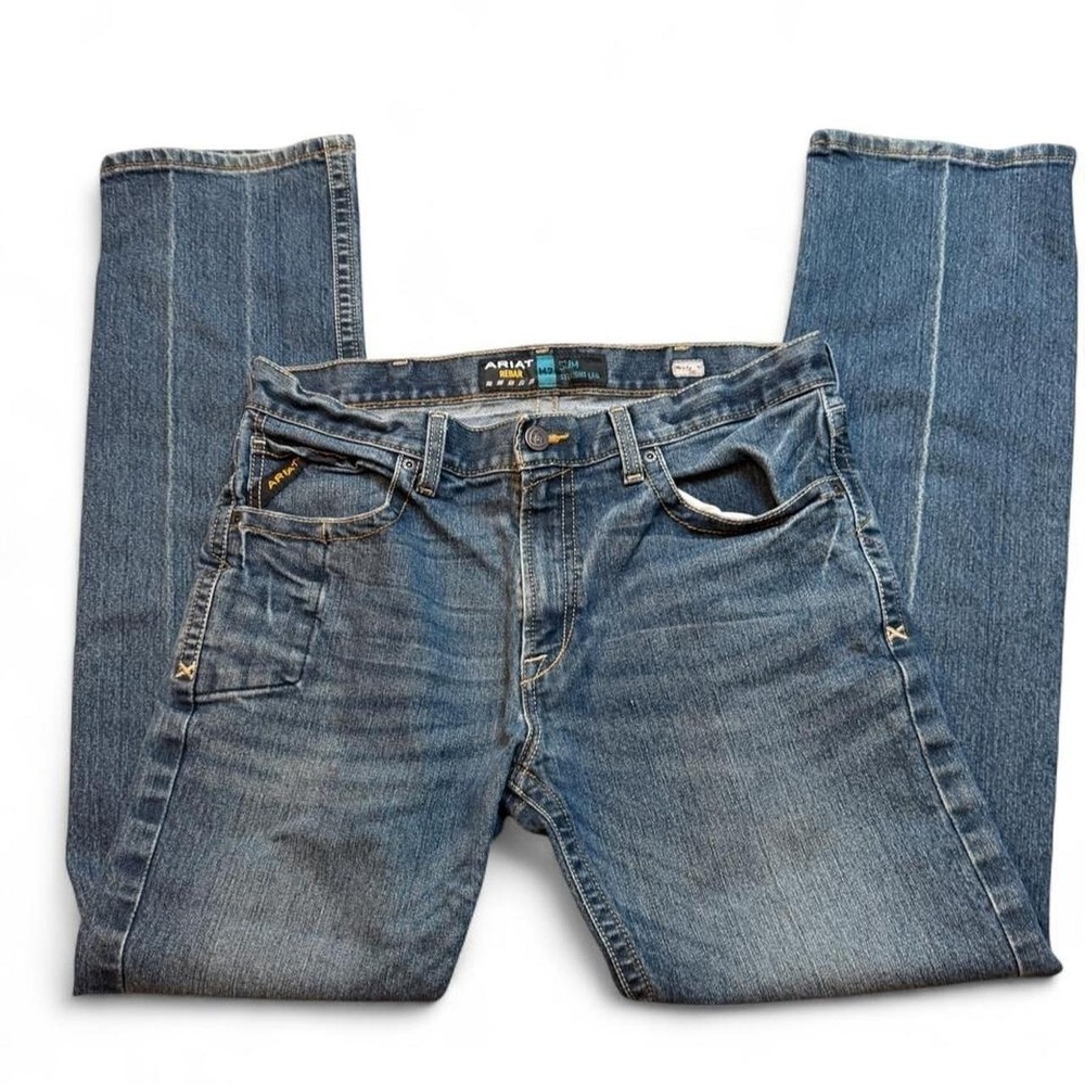 Ariat Men's Rebar M7 Slim Fit Straight Leg Medium Wash Blue Denim Jeans 35x34